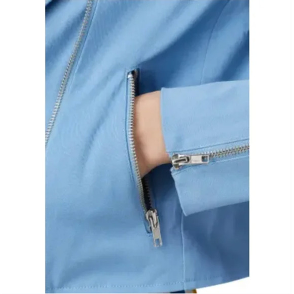COLOR ME COURTNEY Dennis Biker Jacket 10 Blue Moto Bomber Zip Coat Blazer crop - Picture 5 of 8